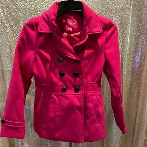 London Fog Hot Pink Double-Breasted Pea Coat NWOT